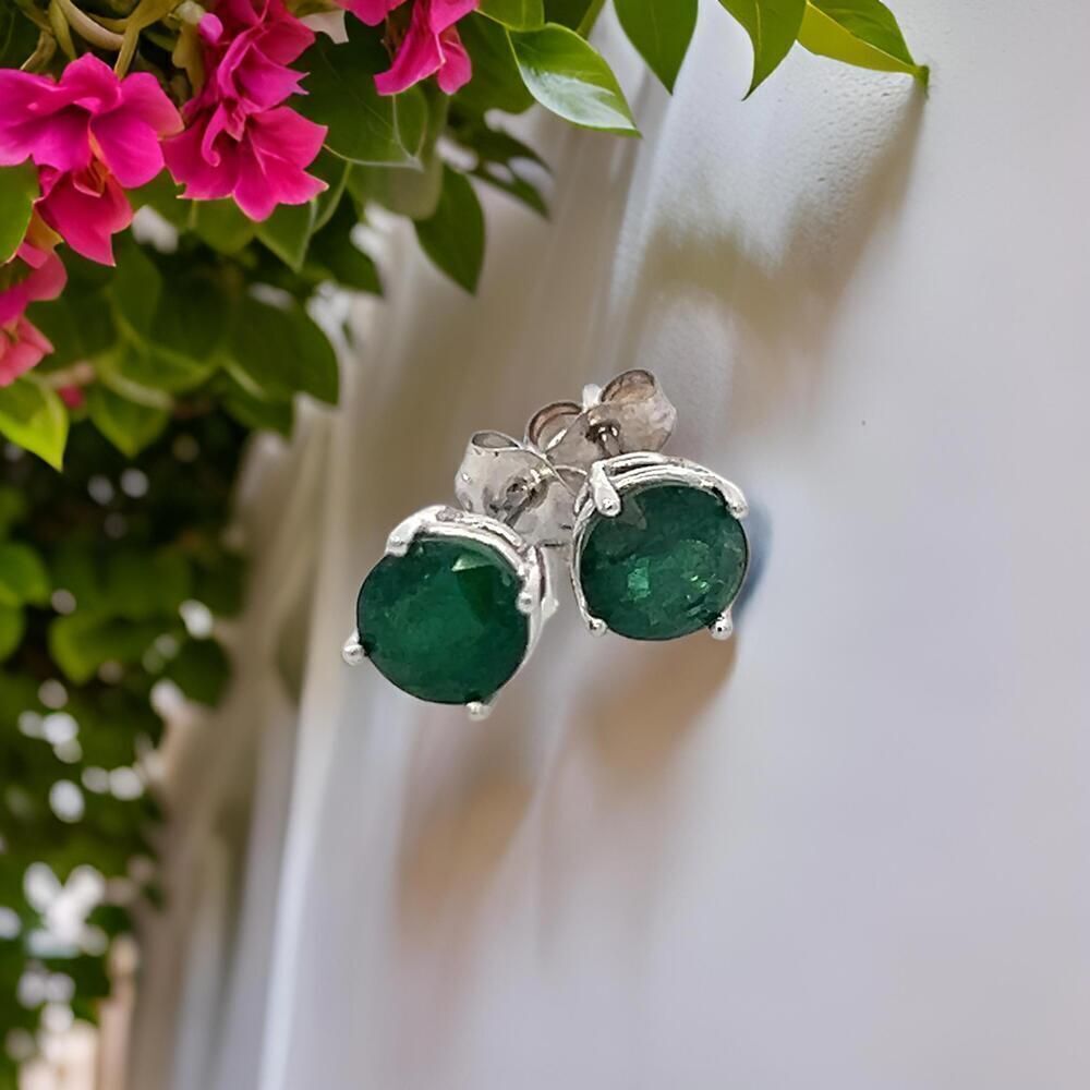 Natural Emerald Stud Earrings 14k White Gold 1.63 TCW Certified $1,950 121154